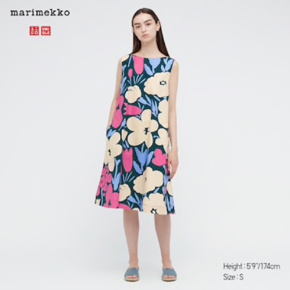 chinese dress ladies Marimekko Kestit Unikko Sleeveless Dress, Pink & Orange Floral